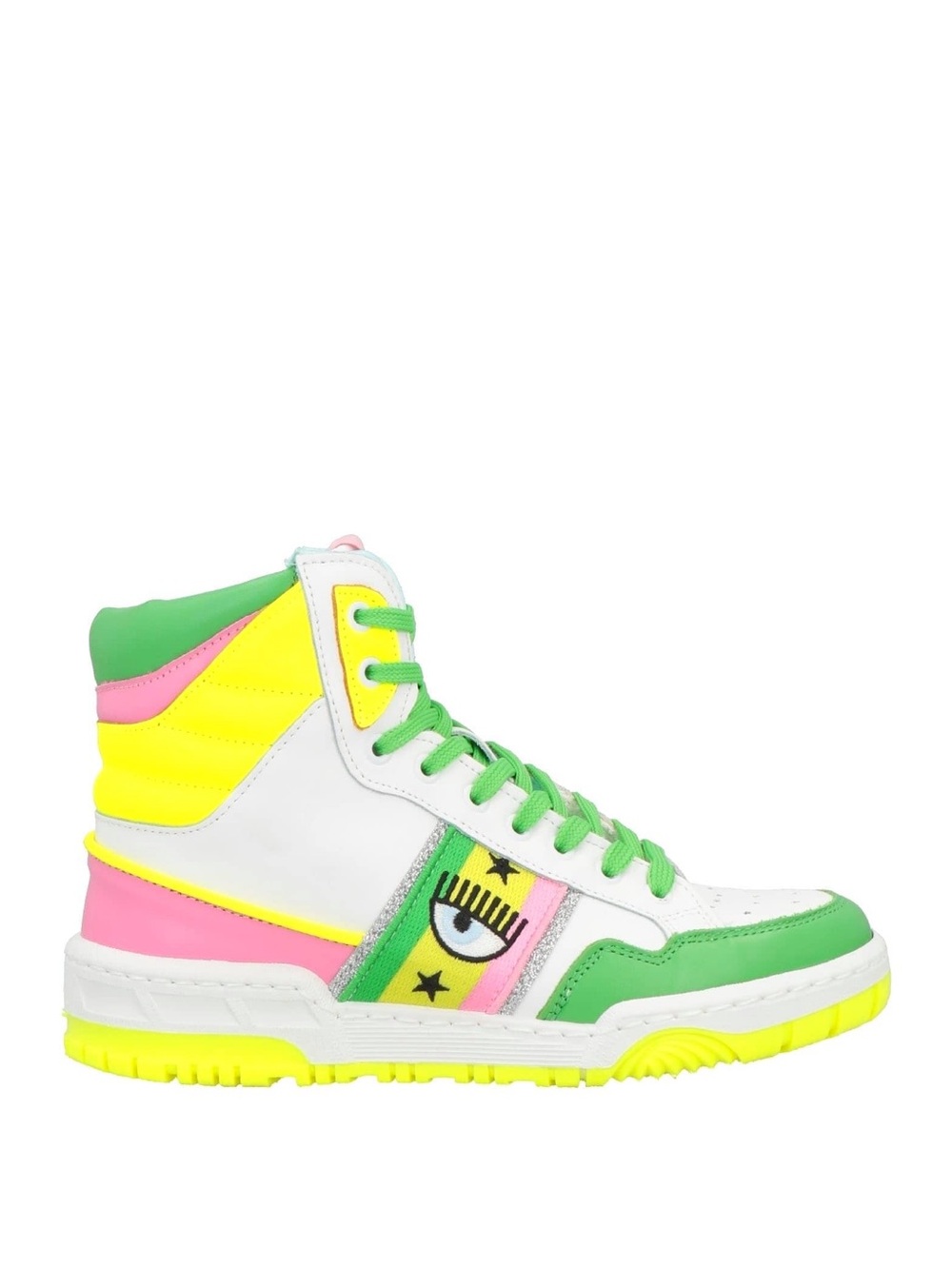 Chiara Ferragni CF-1 High Top Eyelike Leather Sneakers Green Pink size 9